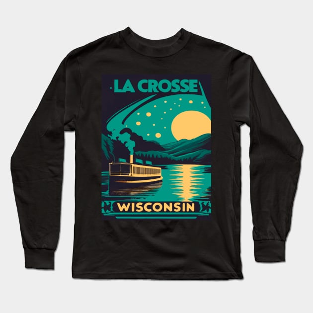 La Crosse Wisconsin Mississippi River Boat Long Sleeve T-Shirt by BlueLine Design